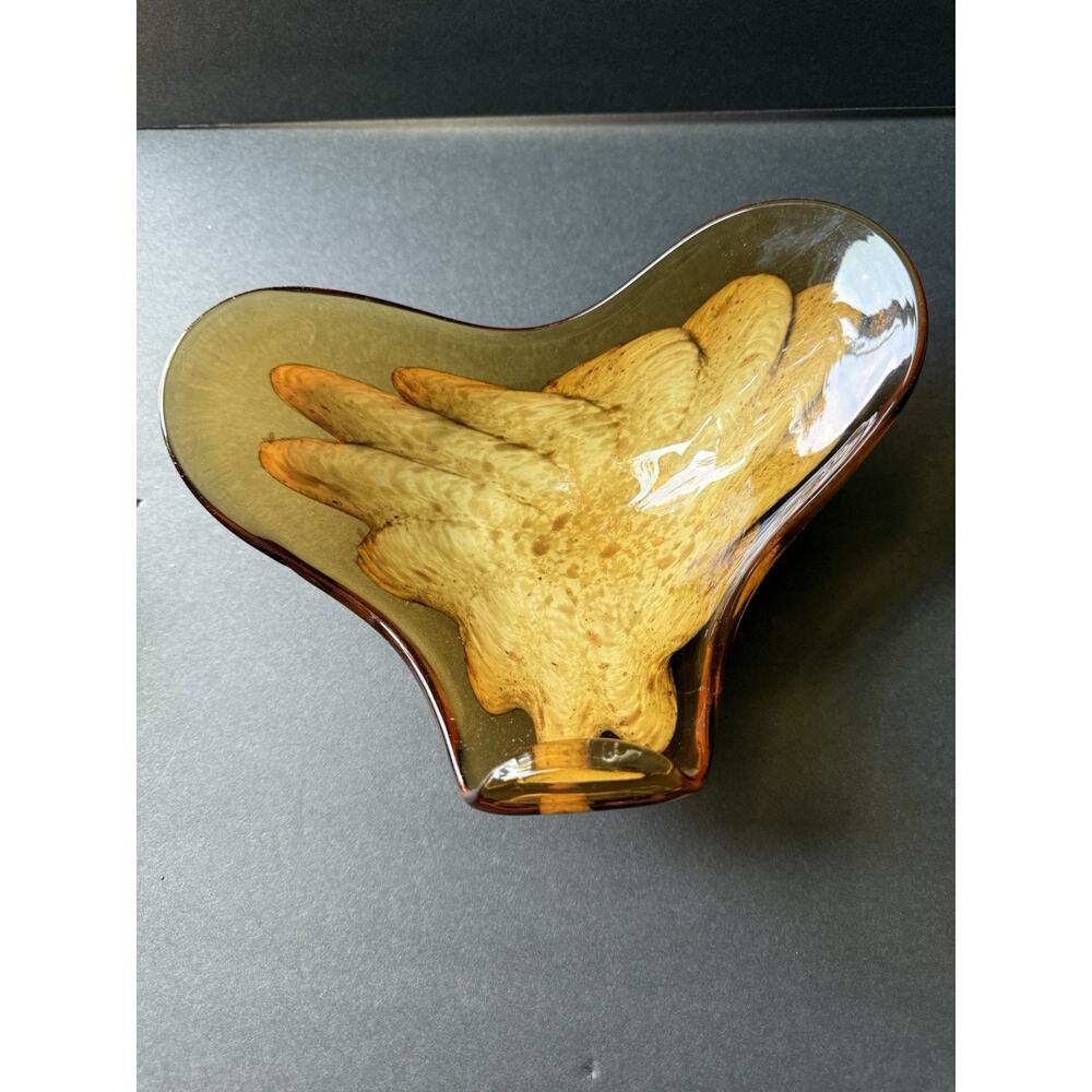 Fratelli Toso Murano Art Glass Bowl Dish Mid-Century Modern Amber Abstract